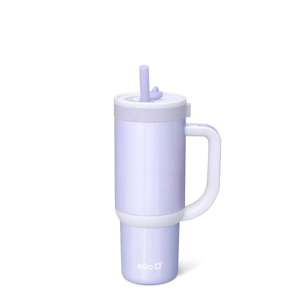Ello Oasis closeup of retracting straw lid shows quick-access, mess-free sipping.
