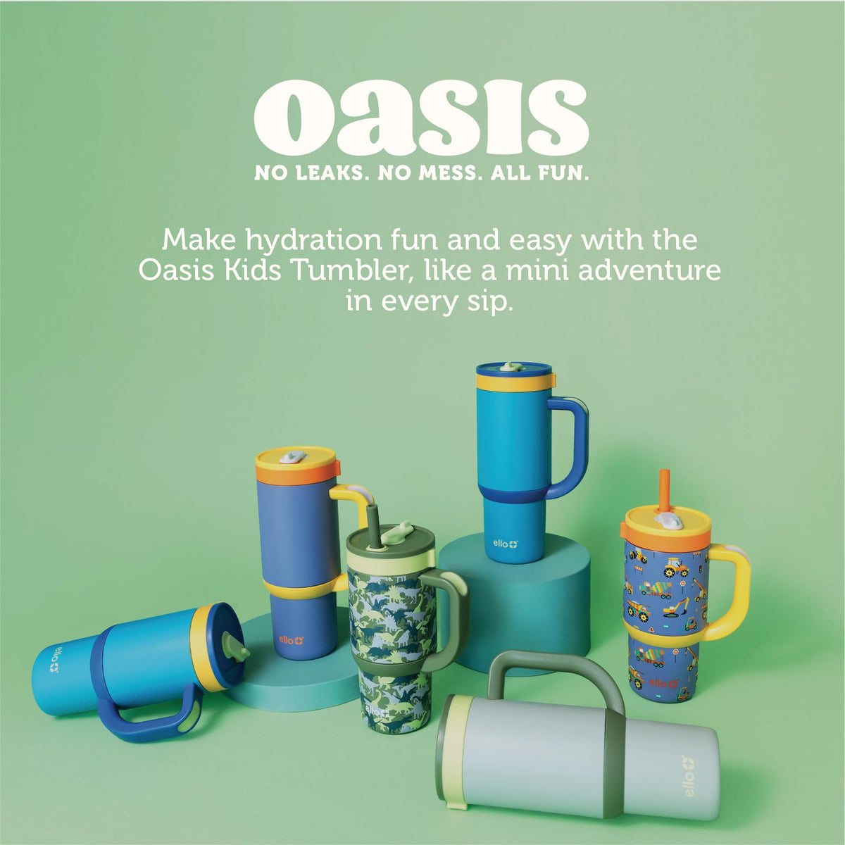 Ello Oasis cup-holder-friendly base fits car seats and lunches.