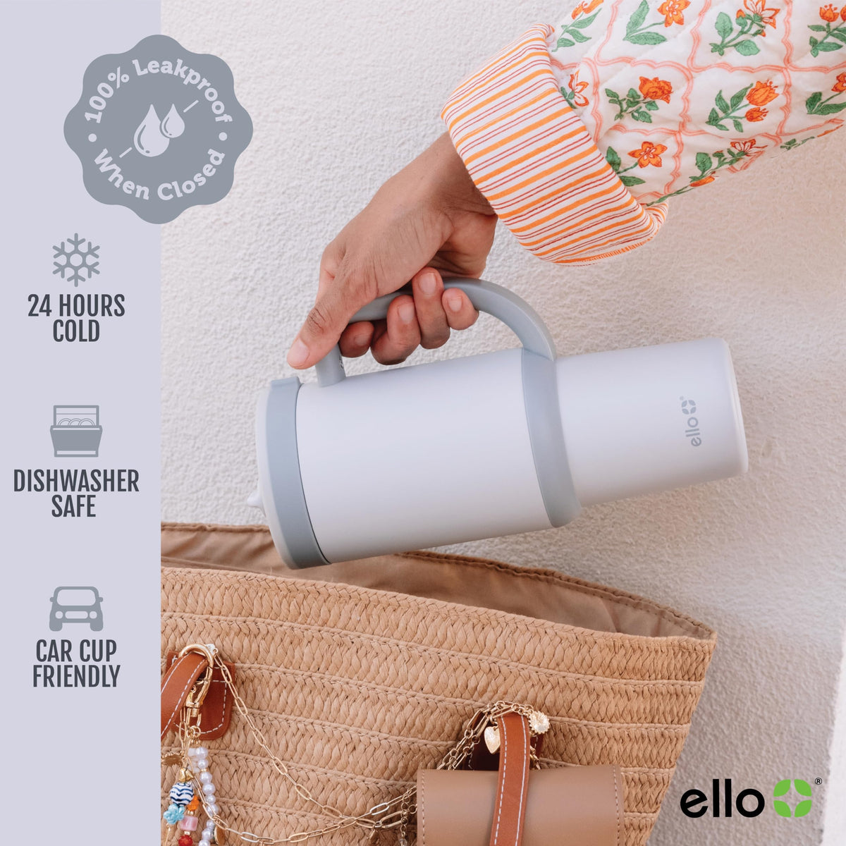 Ello Oasis fits most cup holders for convenient commuting and travel.