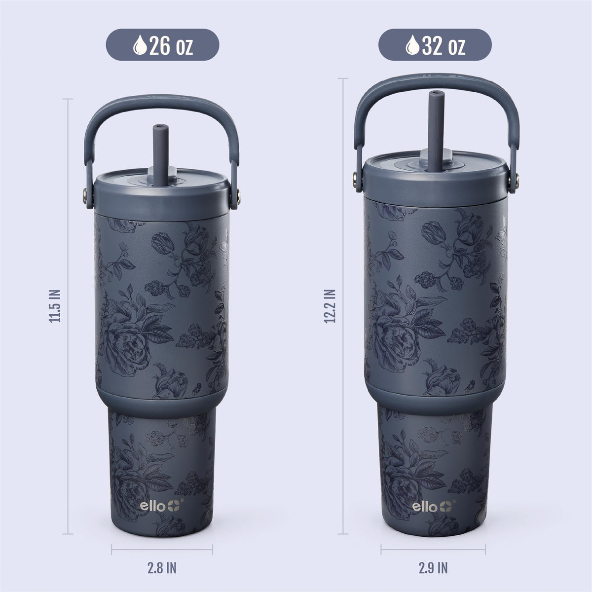 Ello Oasis Go+ 26oz tumbler hides the straw for a clean lid after sipping.