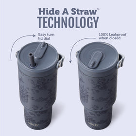 Ello Oasis Go+ 26oz tumbler retracting straw prevents spills during travel.