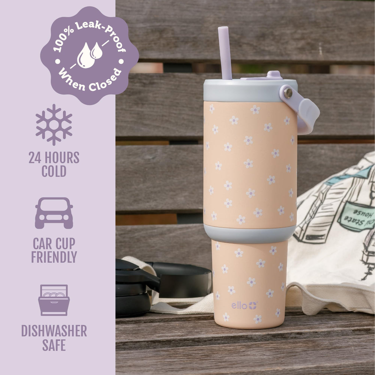 Ello Oasis Go+ double-wall insulation keeps drinks cold for up to 24 hours.