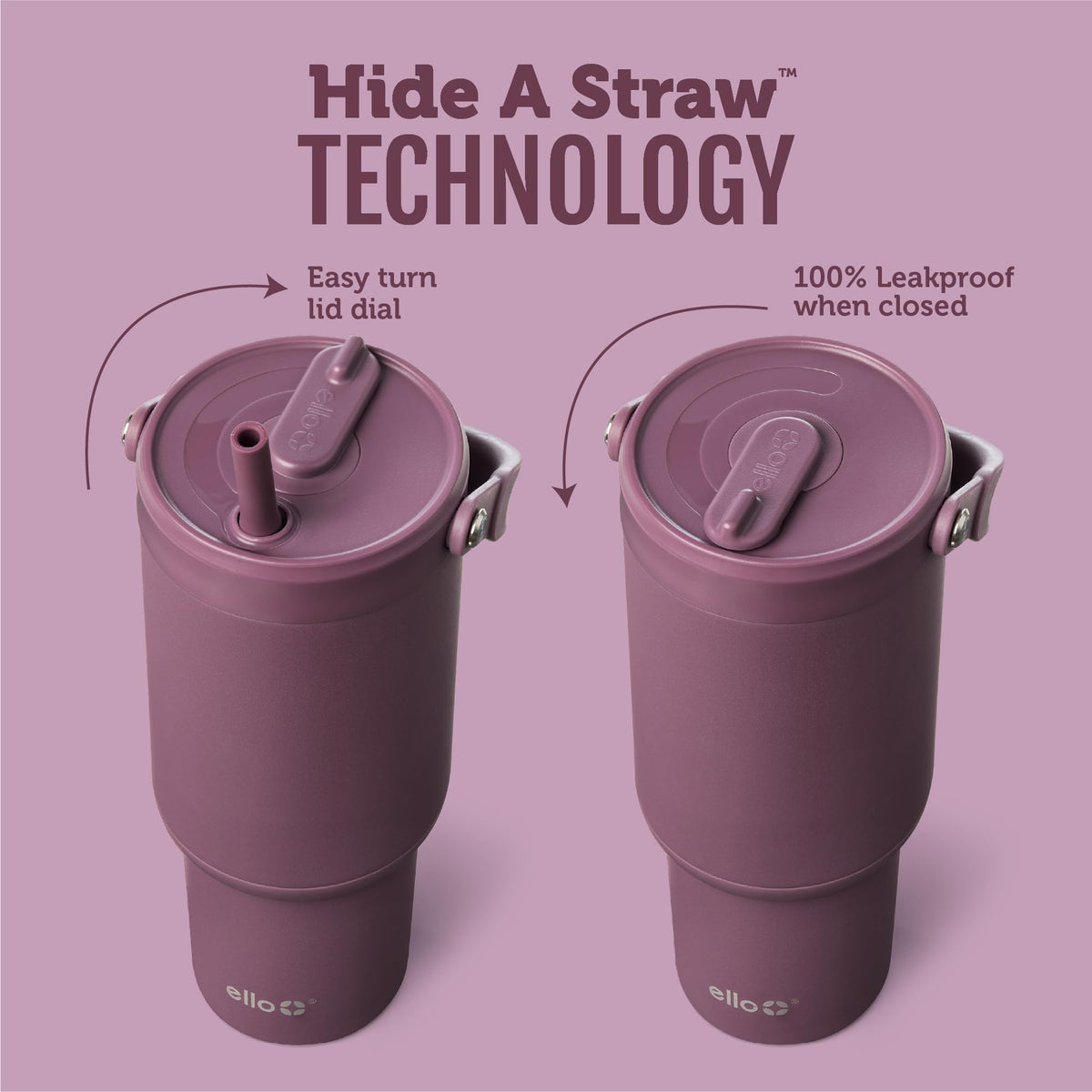 Ello Oasis Go+ retracting straw demonstrates leakproof protection for bags and travel.