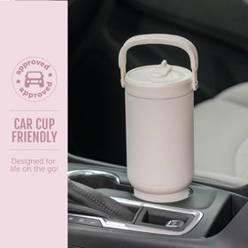 Ello Oasis Go+ cupholder-ready base fits standard car and desk setups.
