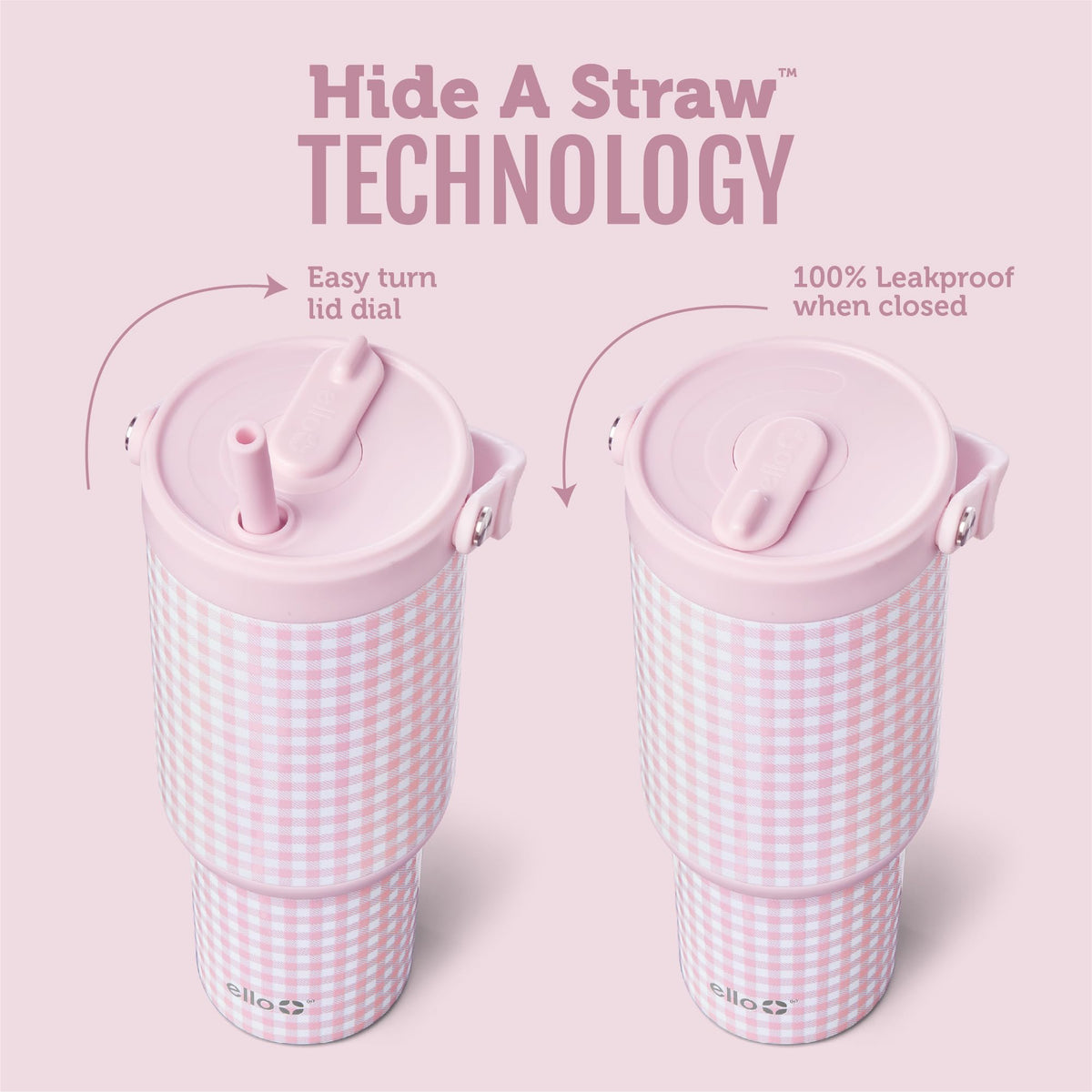 Ello Oasis Go+ retracting straw keeps sipping clean and secure during travel.