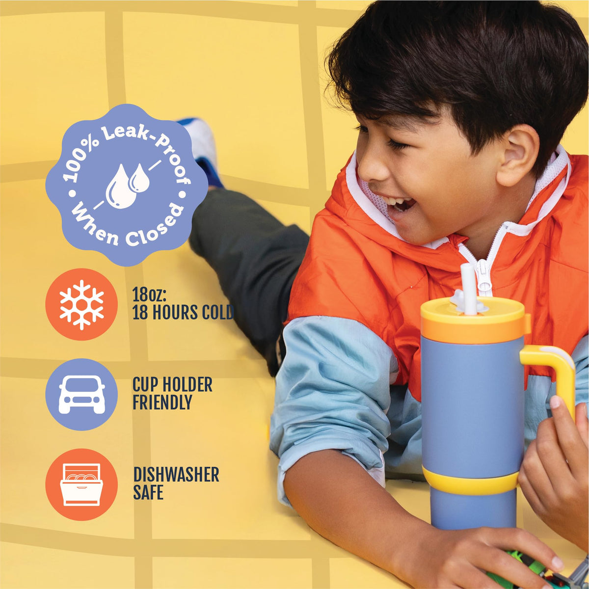 Ello Oasis leak-proof lid designed to prevent spills during transport.