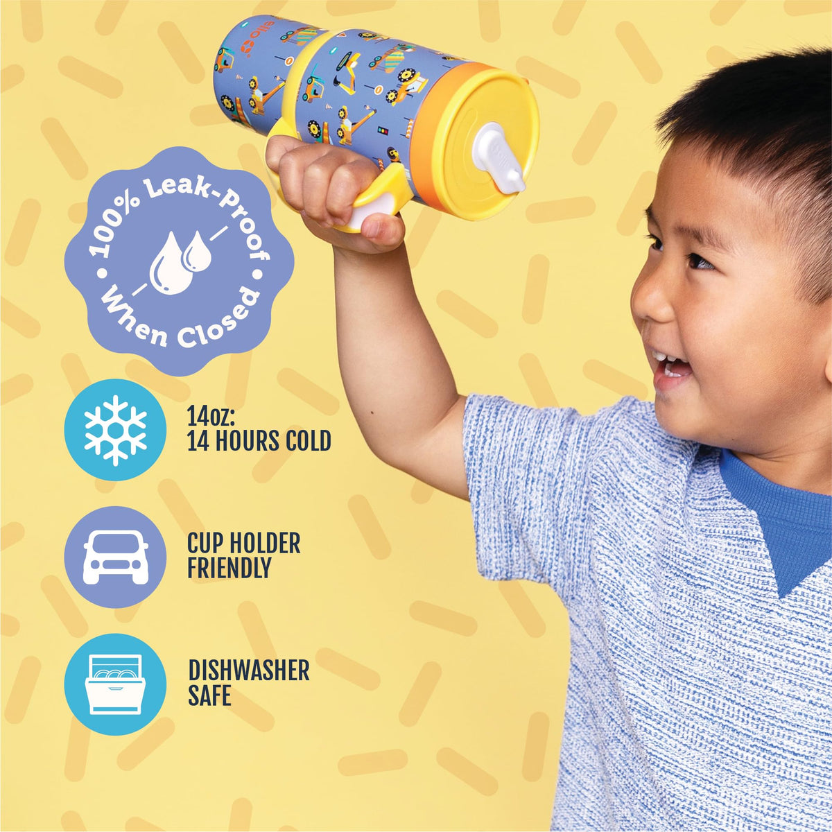 Ello Oasis leakproof lid closed, ideal for backpacks and daycare.