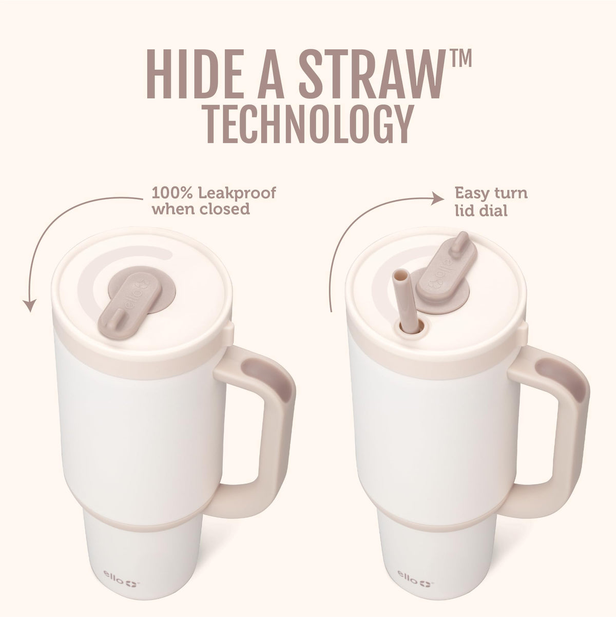 Ello Oasis retracting straw technology keeps surfaces clean when stowed.