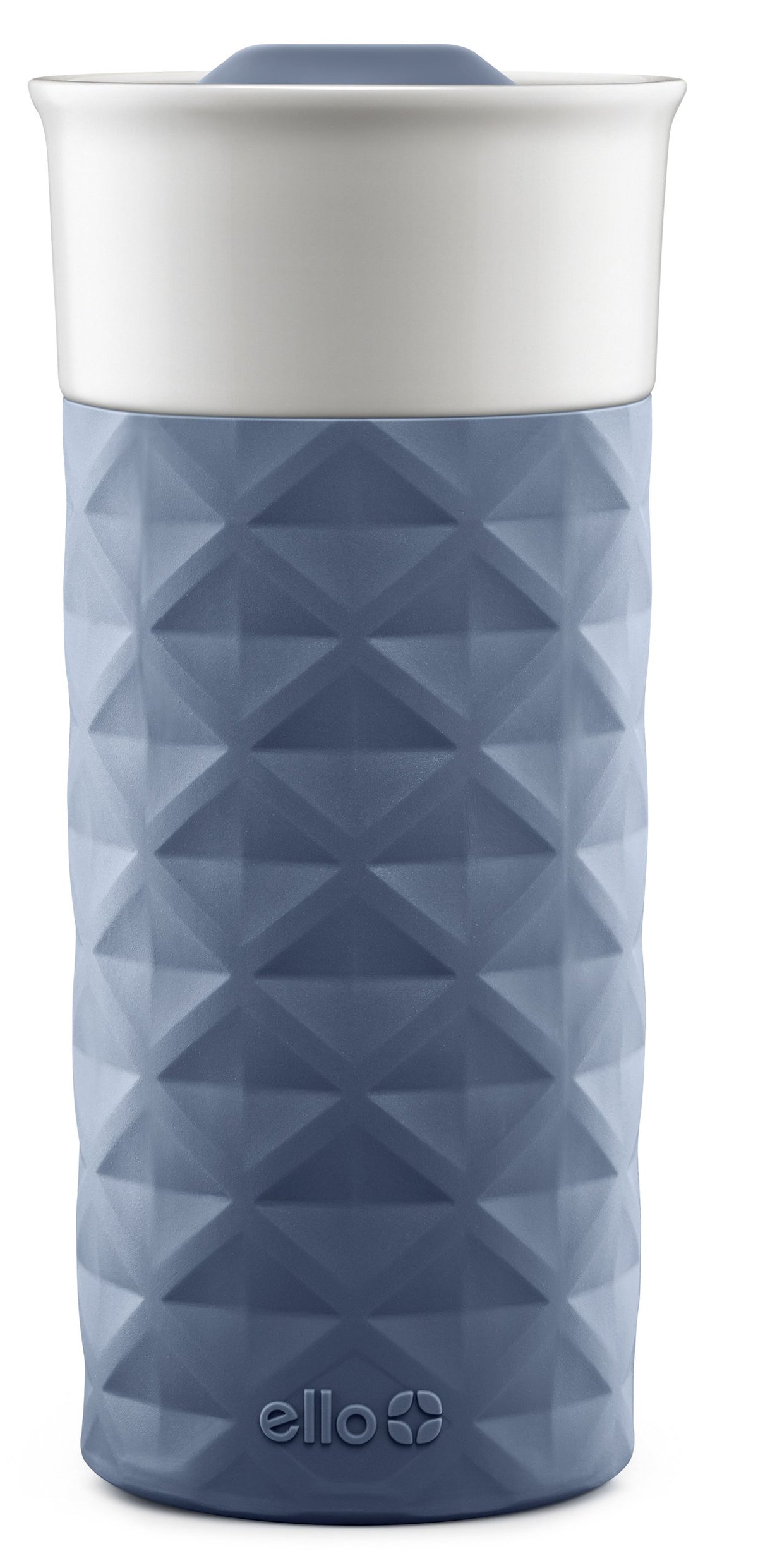 Ello Ogden ceramic travel mug with lid in evening blue, showcasing ceramic warmth on the go.