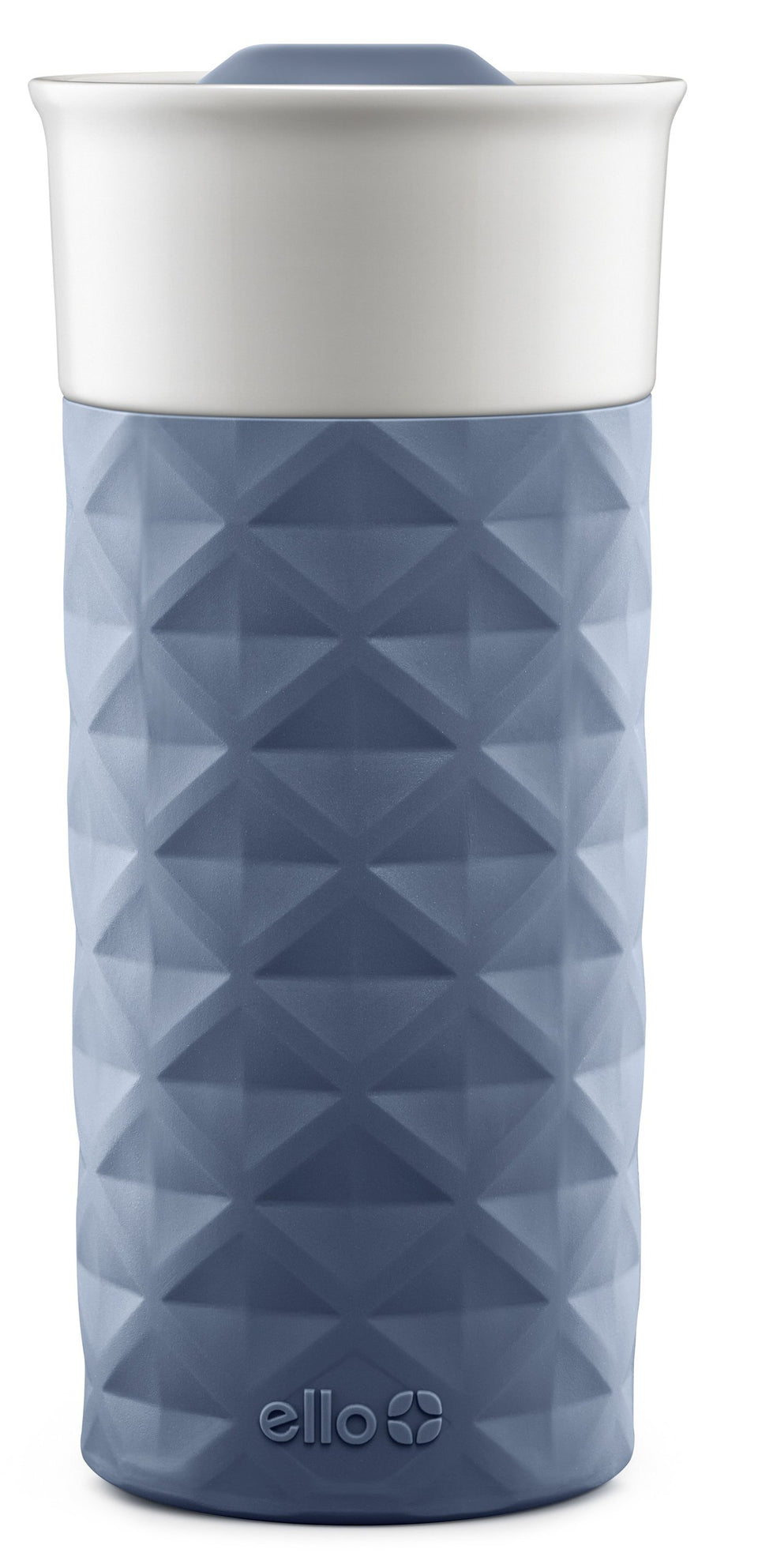 Ello Ogden ceramic travel mug with lid in evening blue, showcasing ceramic warmth on the go.