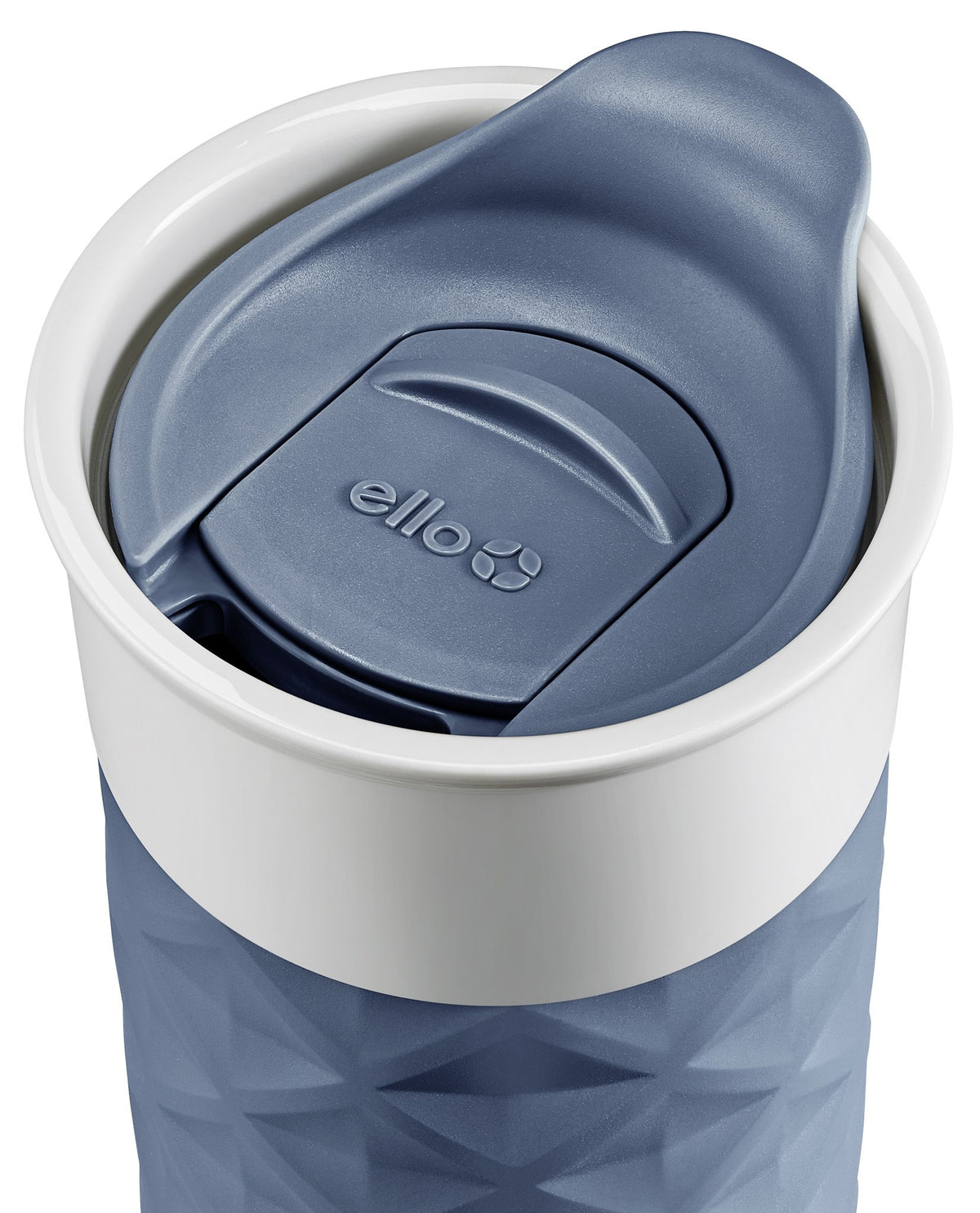 Ello Ogden microwave-safe ceramic travel mug ready for reheating drinks.