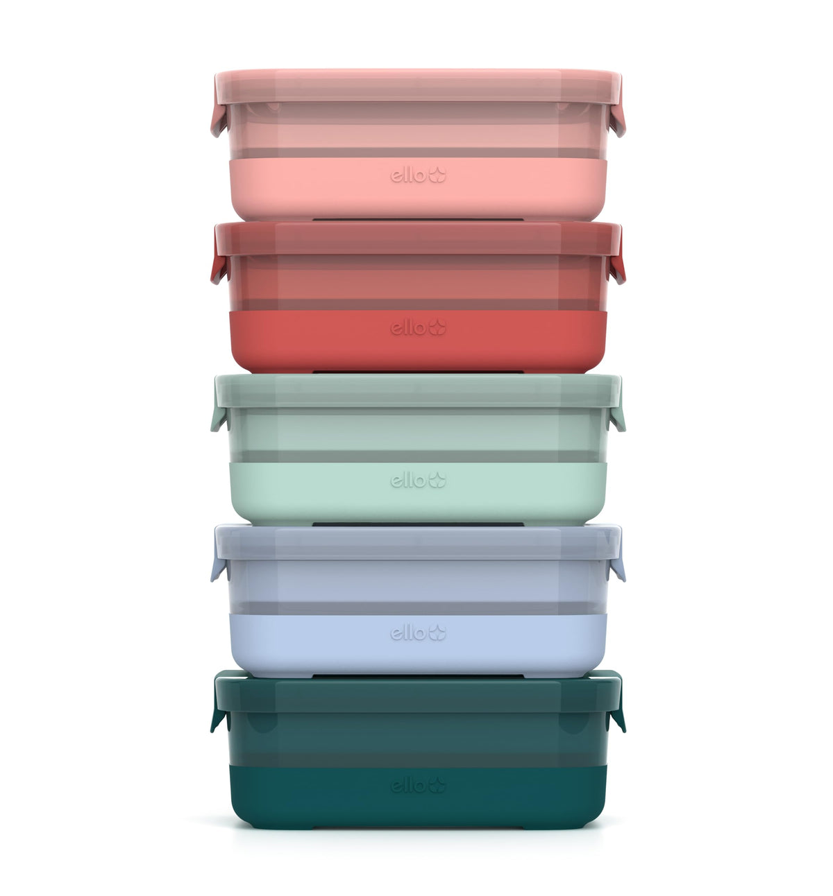 Ello plastic 3.7-cup meal prep container in melon with silicone boot for added durability