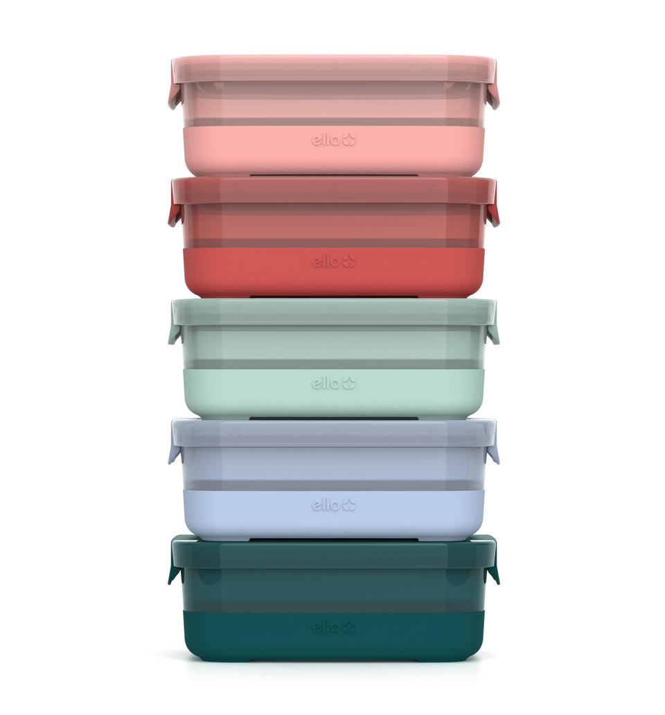Ello plastic 3.7-cup meal prep container in melon with silicone boot for added durability