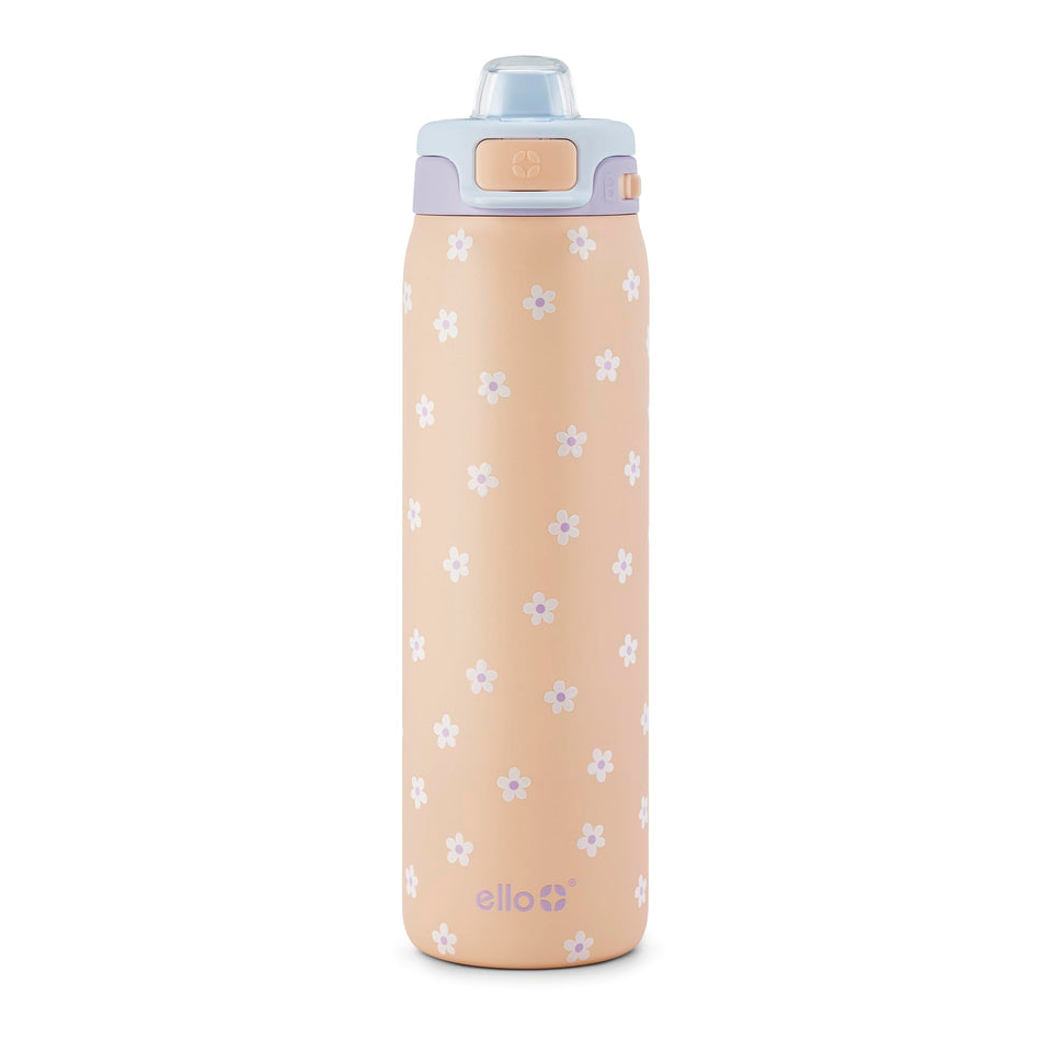Ello Pop & Fill 22oz bottle front view highlighting rugged stainless steel for daily use.