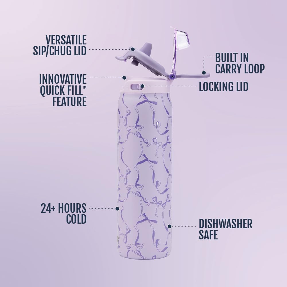 Ello Pop & Fill 22oz bottle with leak-proof locking seal prevents spills in bags
