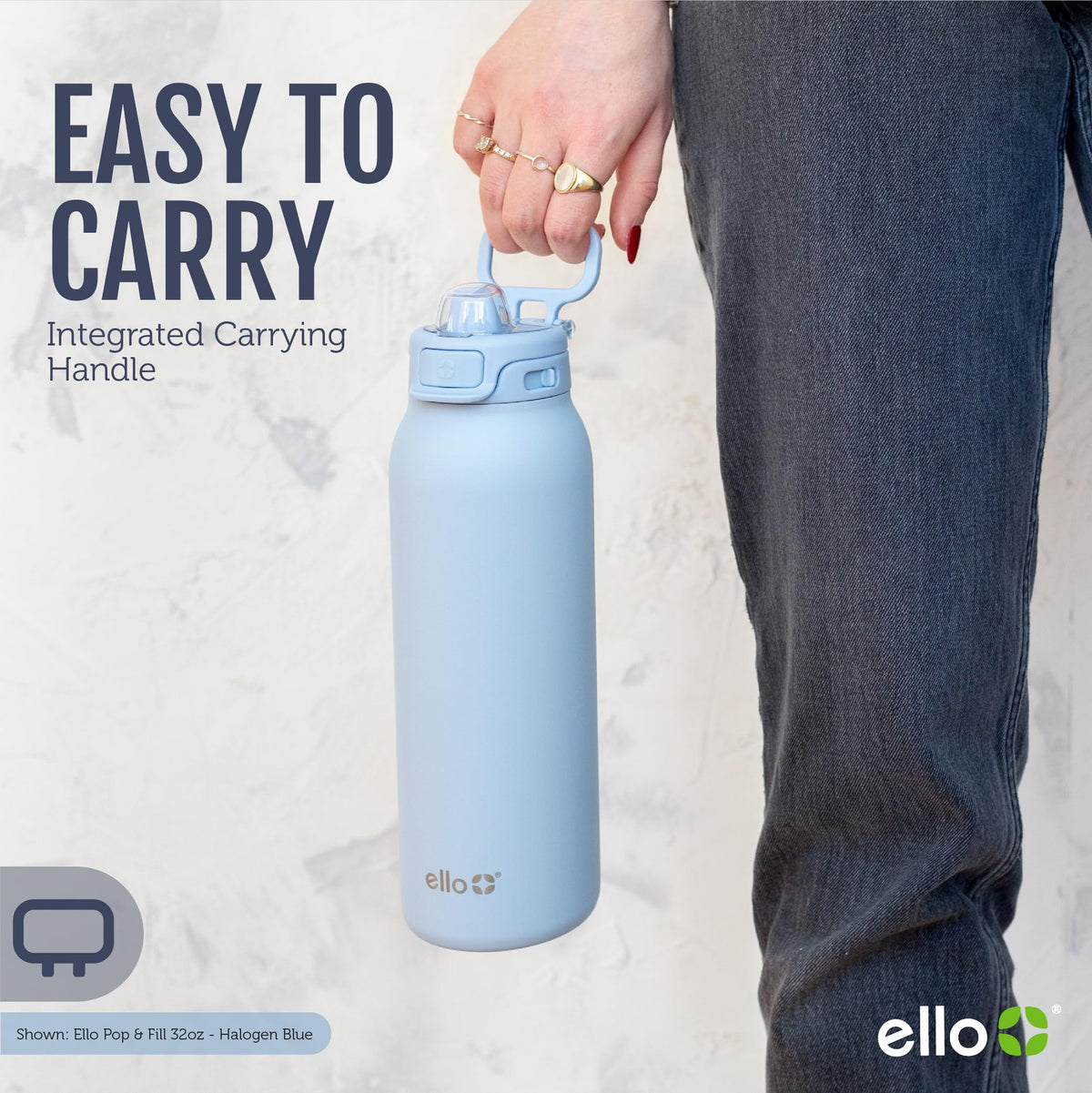 Ello Pop & Fill 22oz bottle BPA-free construction supports eco-friendly hydration.