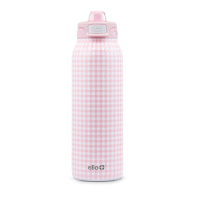 Ello Pop & Fill 32oz bottle with pink gingham pattern for stylish on-the-go hydration.