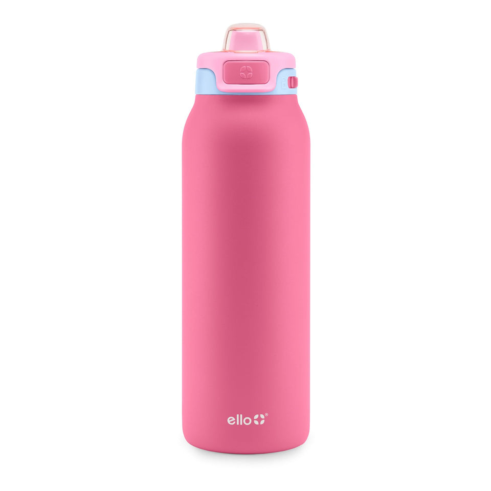 Ello Pop & Fill 32oz bottle in cherry breeze keeps beverages cold on commutes