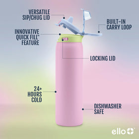 Ello Pop & Fill 40oz bottle leak-proof seal prevents spills in bags
