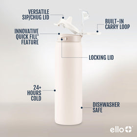 Ello Pop & Fill dual sip-chug mechanism demonstrated for flexible use.
