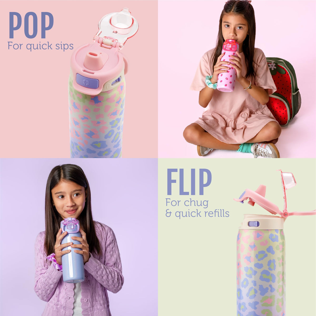 Ello Pop and Fill leak-proof lid keeps backpacks dry.