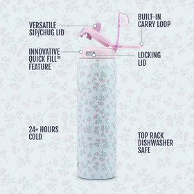 Ello Pop & Fill locking-lid keeps the bottle securely closed during workouts.