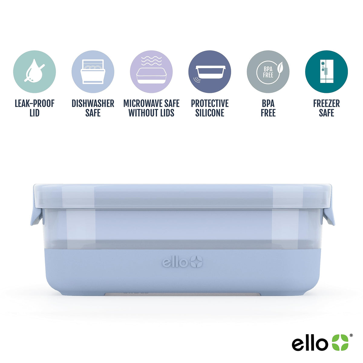Ello silicone boot protects containers from chips while stacking safely in the fridge