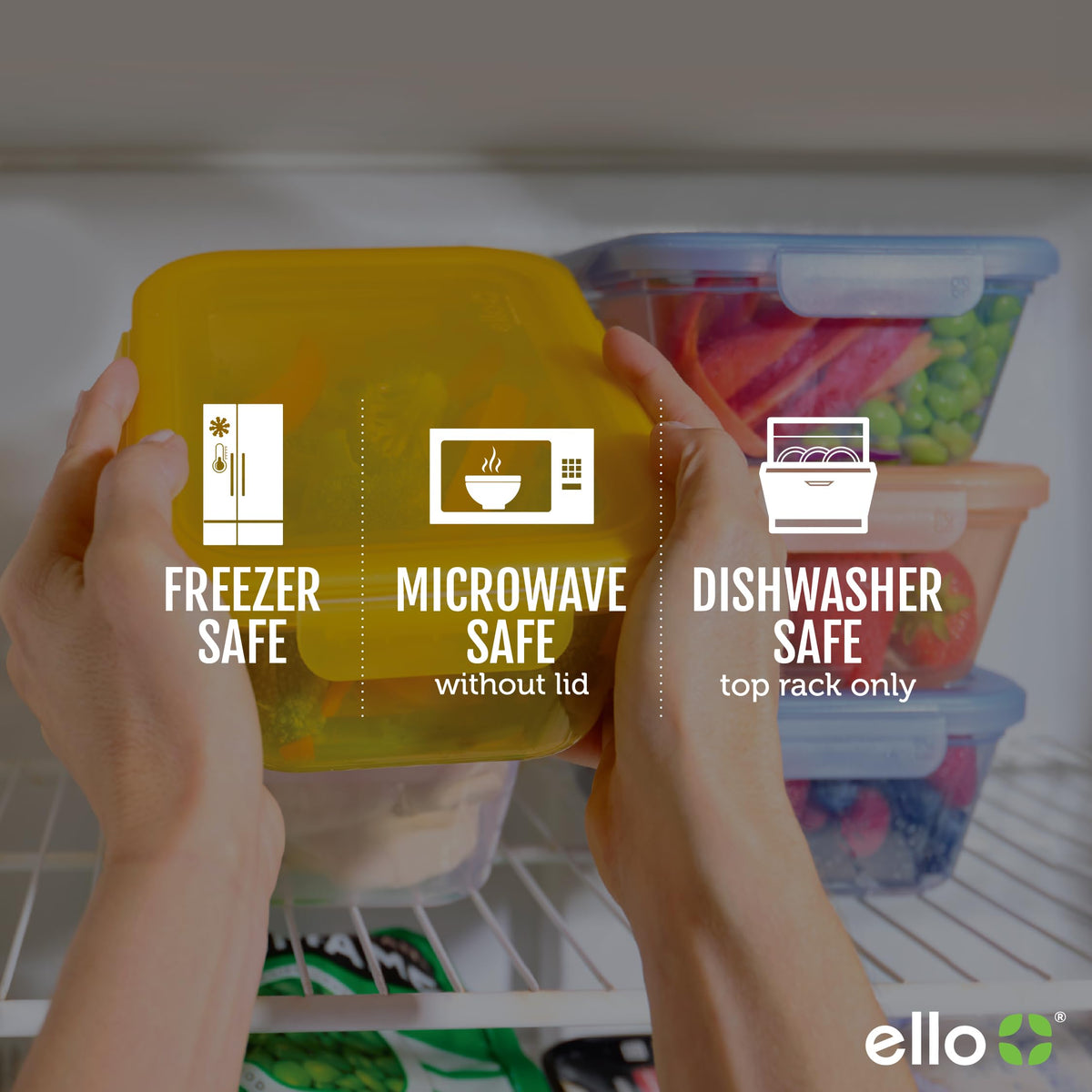 Ello Snap & Nest freezer-safe containers ready for cold storage and leftovers.