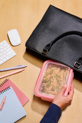 Ello Snap & Nest leak-proof lids prevent spills and keep food fresh.