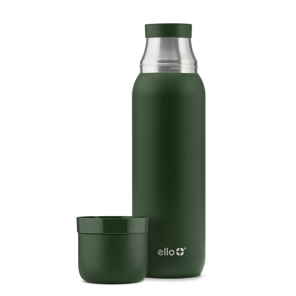 Ello Therma 32oz thermos with built-in cup keeps hot drinks handy on the go.