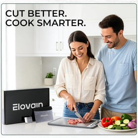 Elovain cutting board with non-slip edges for stable chopping.