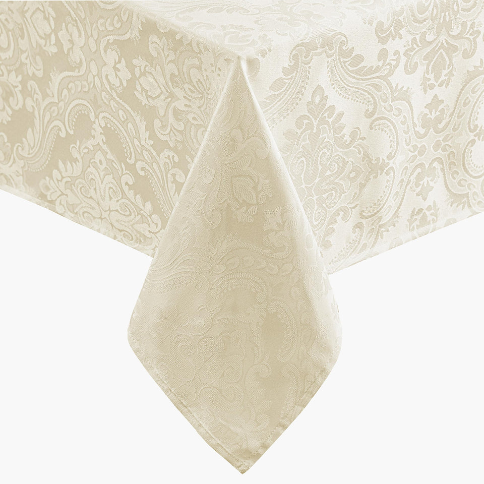 Elrene Caiden Elegance Damask Tablecloth in ivory, 60x120 inches, for refined dining.