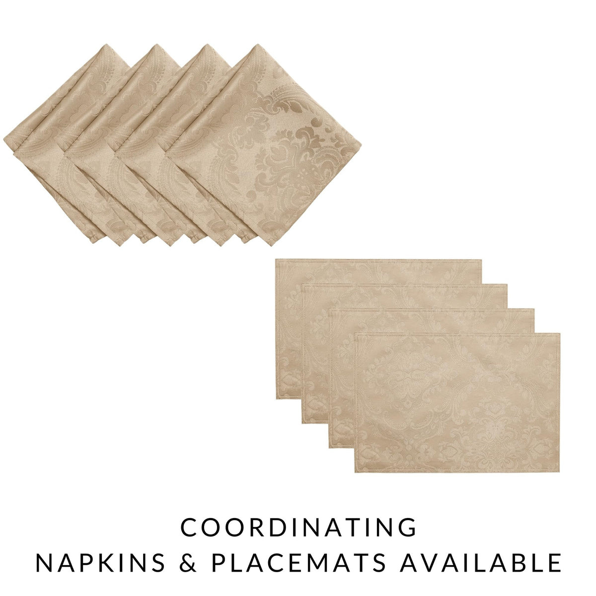 Wrinkle-resistant fabric drapes smoothly over round tables for a polished setting.