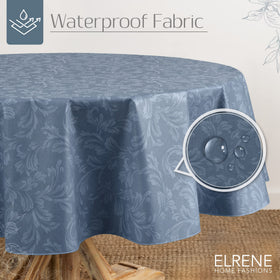 Flannel backing detail on Elrene Camile tablecloth provides grip and durability.