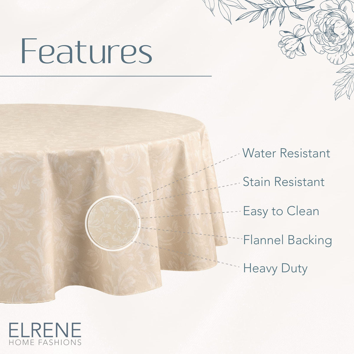 Elrene Camile hemmed edges provide a polished finish