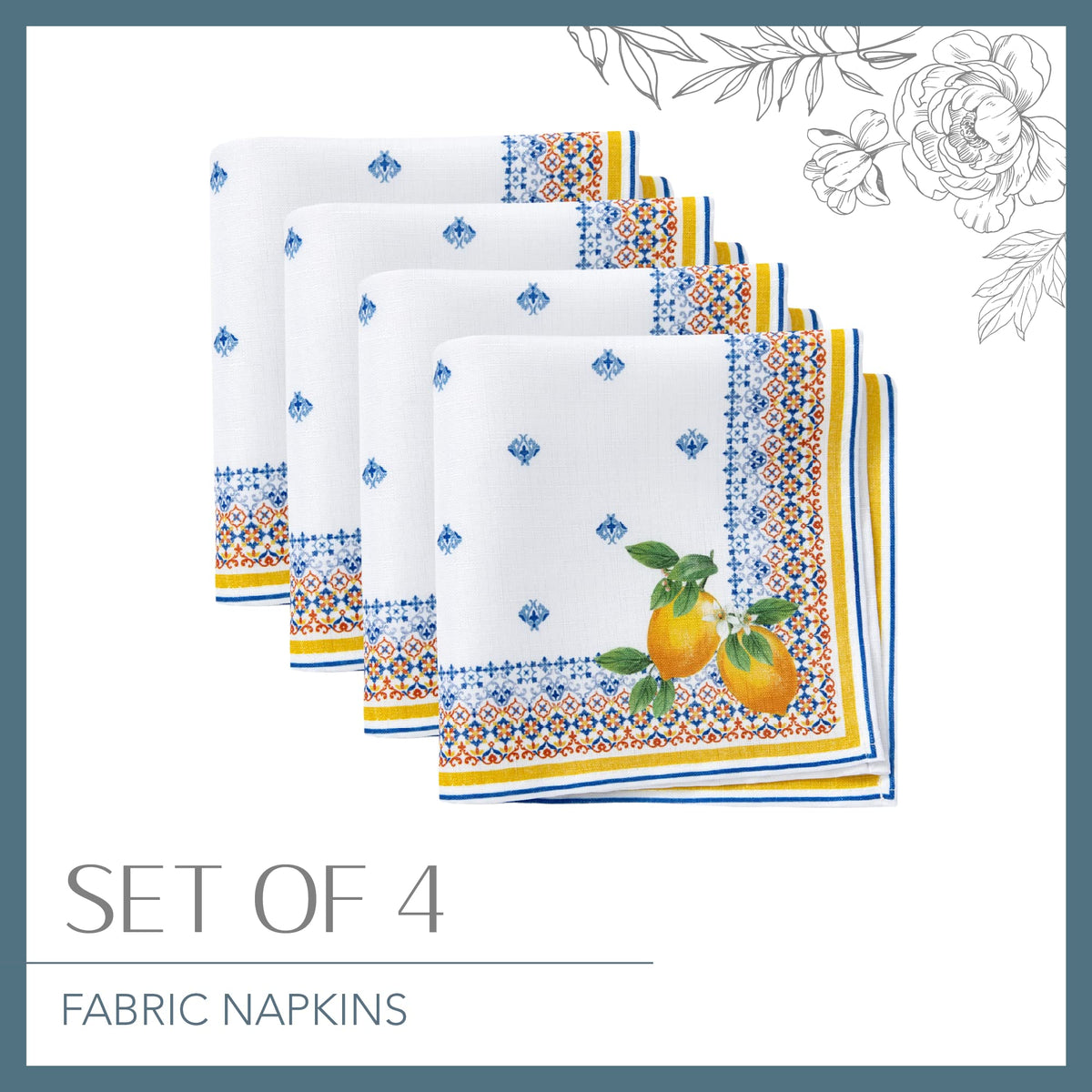 Elrene Capri Lemon napkins sized 17x17 inches for versatile table setups.
