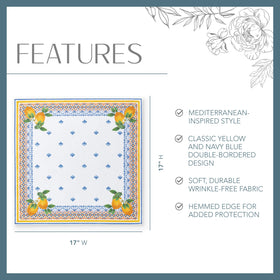 Elrene Capri Lemon napkins display Mediterranean-inspired print with lemon motif.