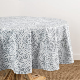 Elrene Savannah boho paisley oval gray tablecloth adds stylish protection.