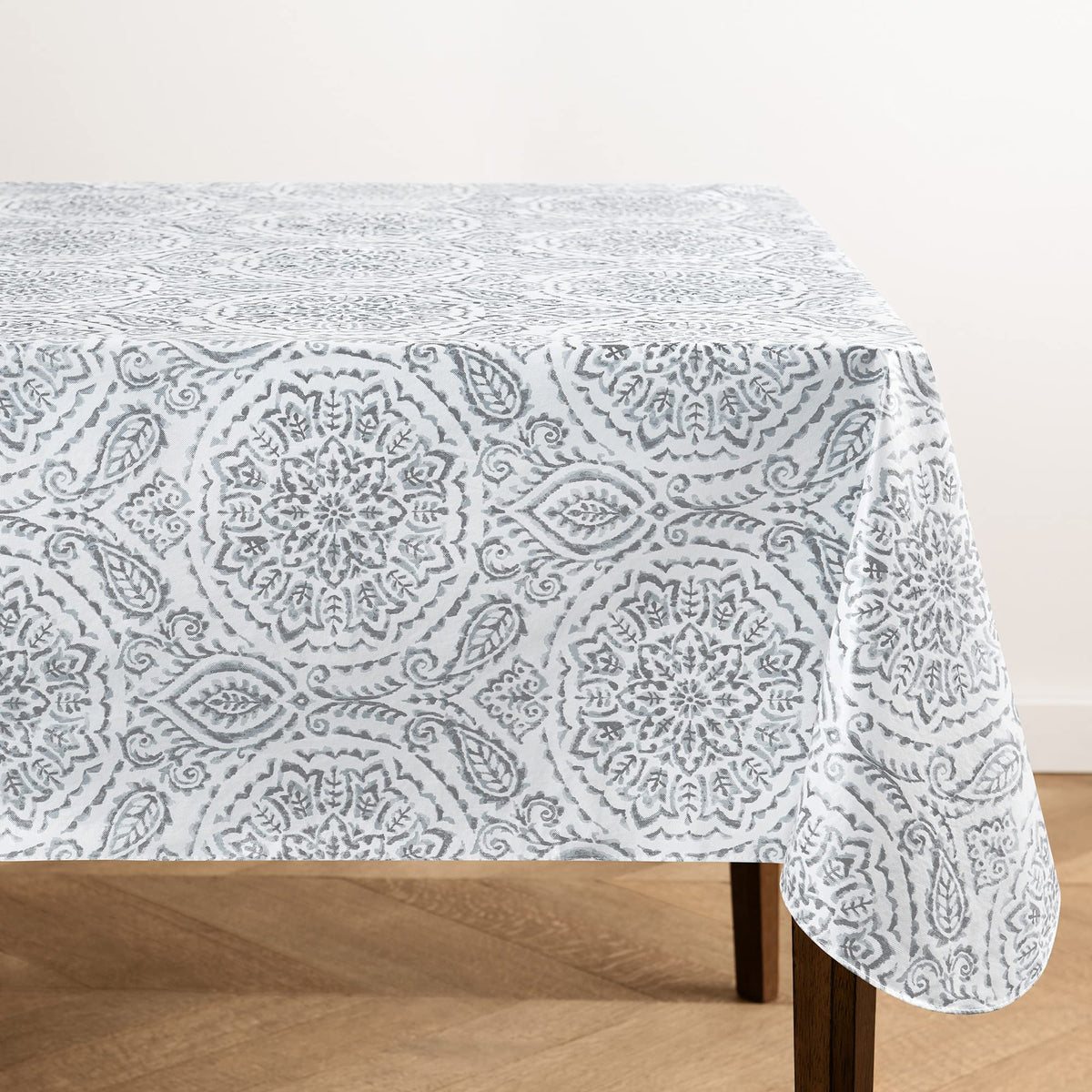 Elrene Savannah boho paisley vinyl tablecloth with stylish print for indoor or outdoor dining.