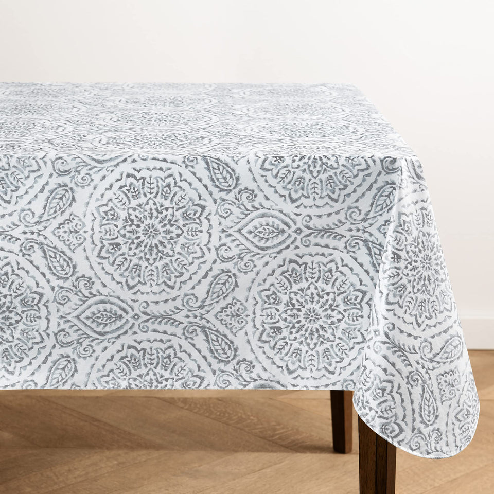 Elrene Savannah boho paisley vinyl tablecloth with stylish print for indoor or outdoor dining.