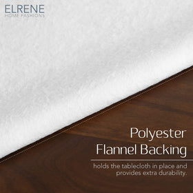 Elrene Savannah flannel backing detail prevents slips on smooth tabletops.