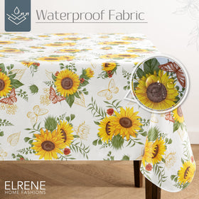 Elrene Sunflower Season tablecloth backing with flannel for non-slip protection.
