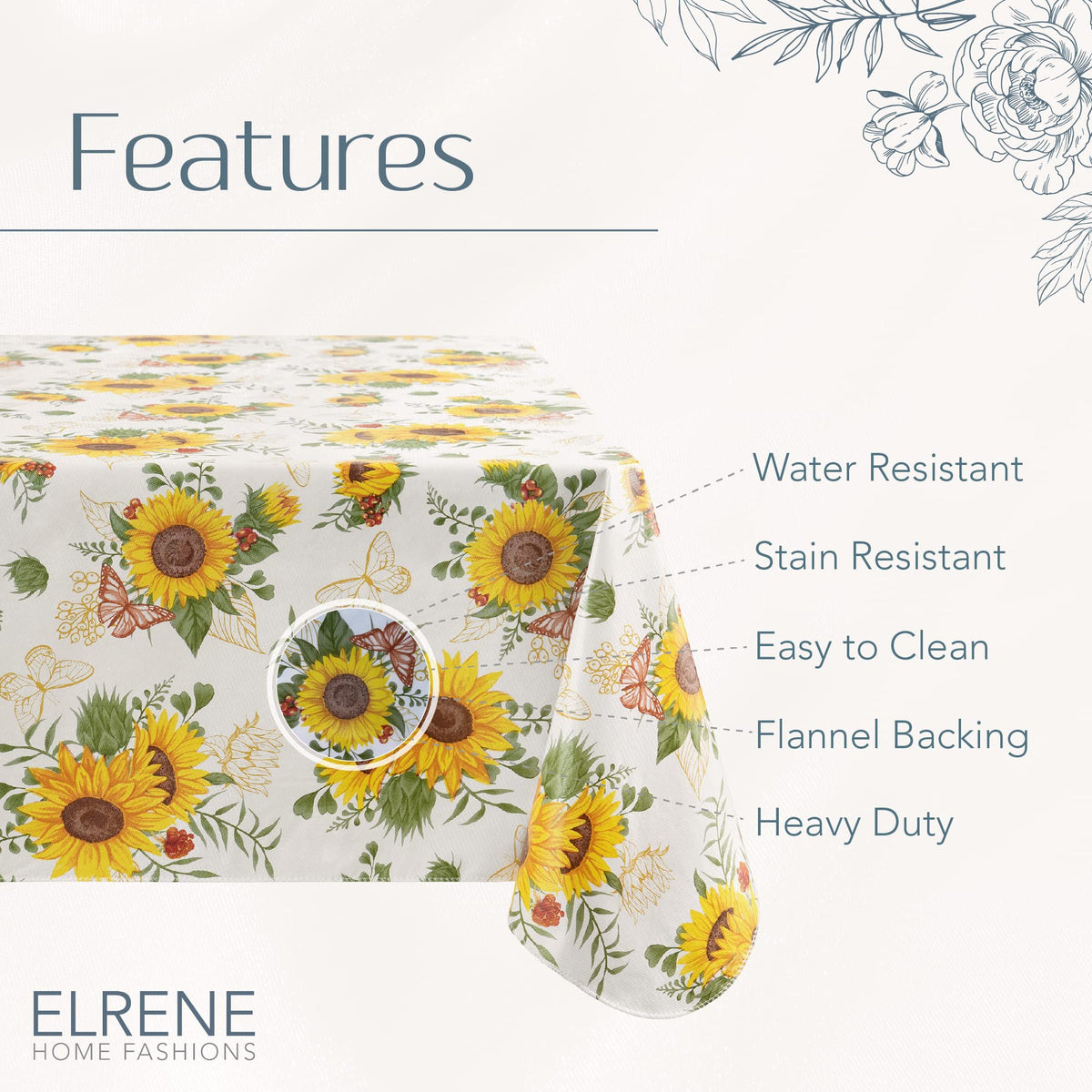 Elrene Sunflower Season tablecloth waterproof and stain-resistant surface