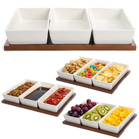 Elsjoy 3-section tray with wood and ceramic bowls for organized appetizers.