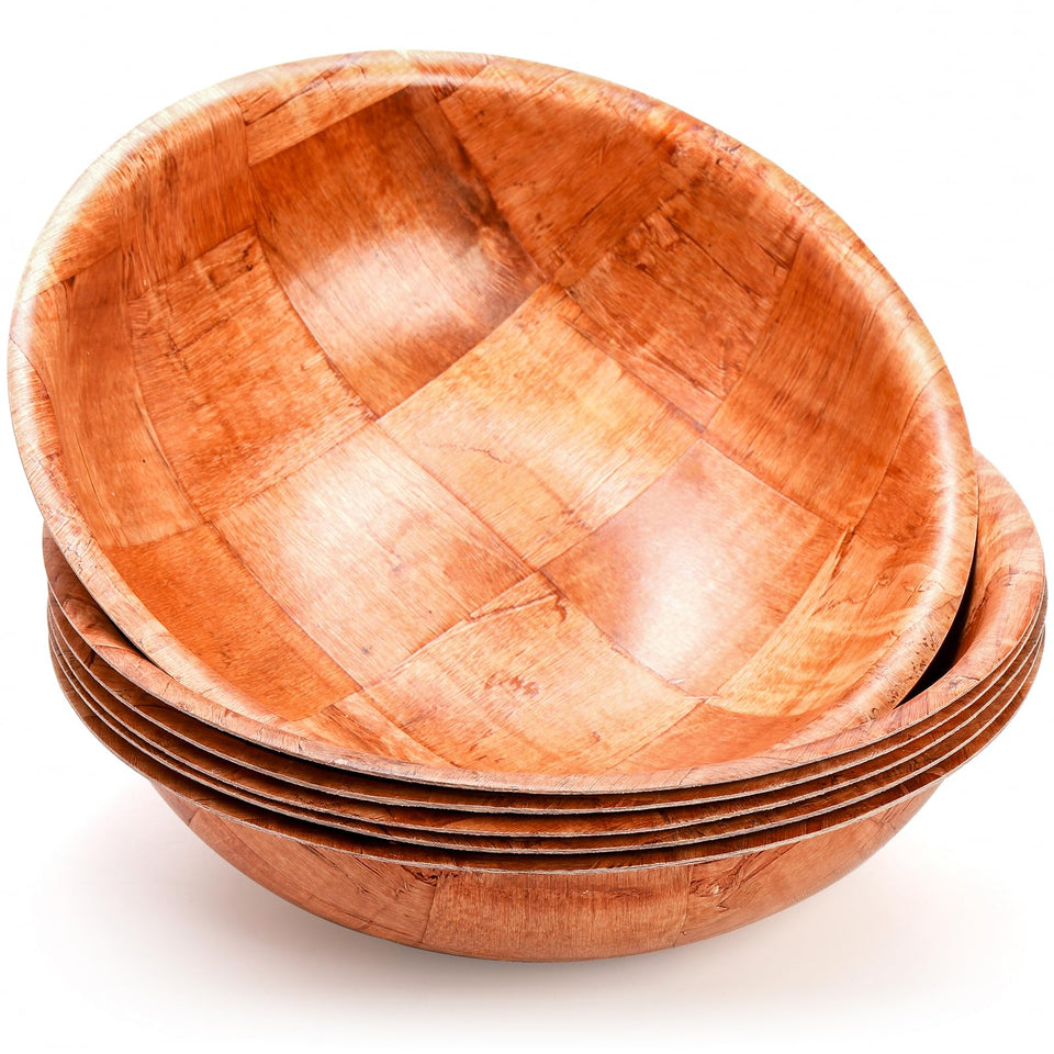 Elsjoy 6-pack 10-inch wooden bowls for versatile fruit or pasta serving.
