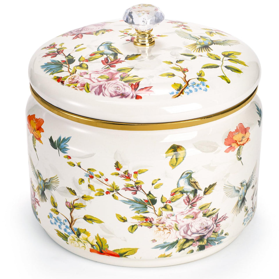Elsjoy 81oz vintage enamel canister on display for pantry organization