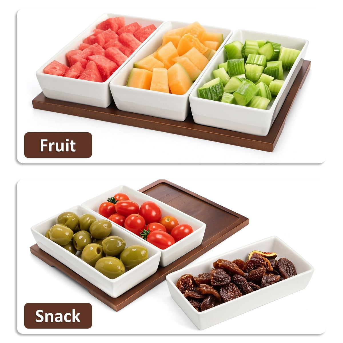 Elsjoy multi-purpose tray supports appetizers, cheese, fruits, and dips with style.