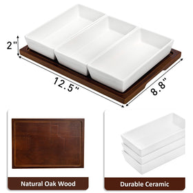 Elsjoy oak wood tray with removable bowls for easy serving and cleanup.