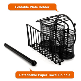 Elsjoy paper towel holder with foldable spindle for compact storage.