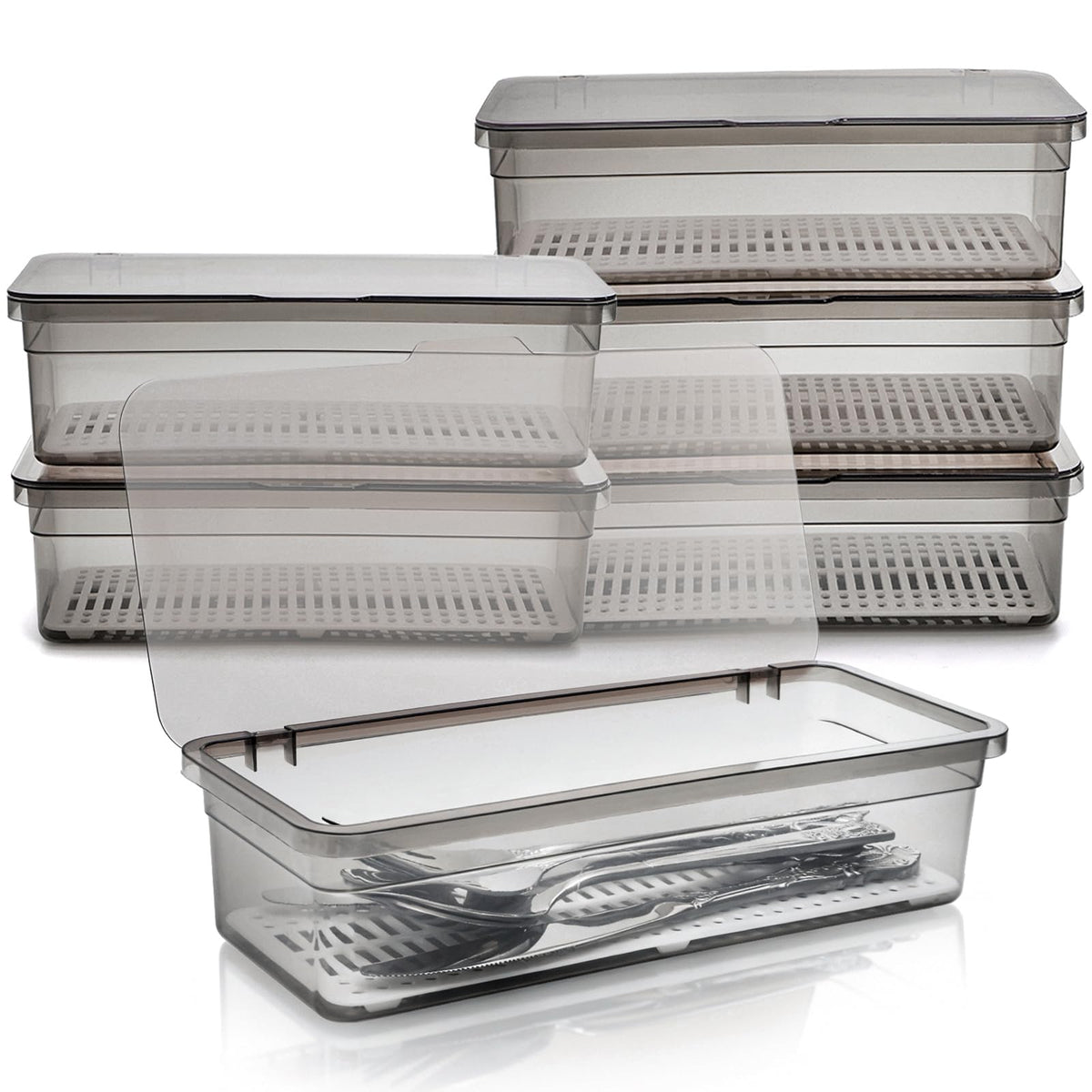 Elsjoy stackable flatware trays with lid for neat, space-saving storage on counters.